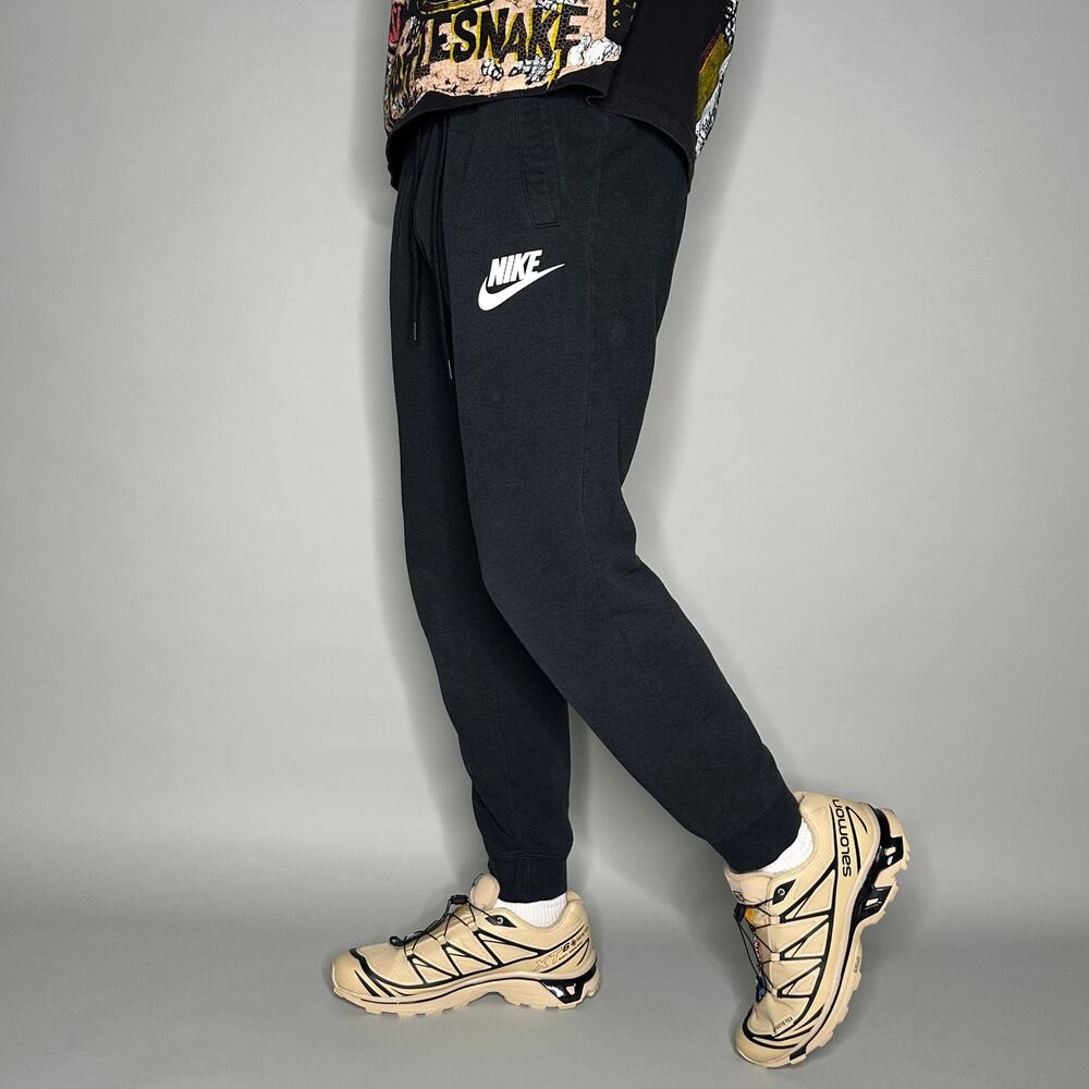 Vintage Y2K Nike Sweatpants Mens M Jet Black White Swoosh Cotton Joggers
